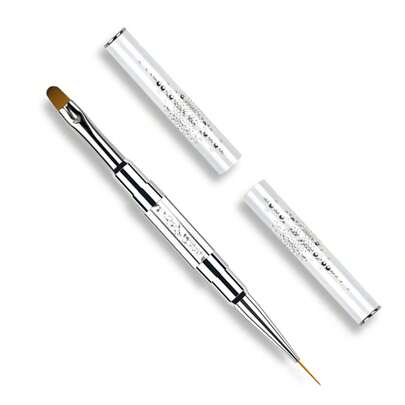 Dual-Ended Nail Art Brushes, French Manicure & Builder Gel Liner Brushes With Rhinestone Handle, Nail Design Tools For Salon Use