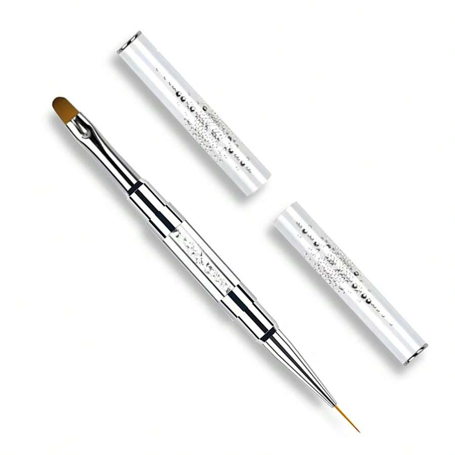 双头美甲笔，法式美甲及延长胶线笔，带水钻手柄，美甲沙龙专用美甲设计工具 - 白色 - 查看 1