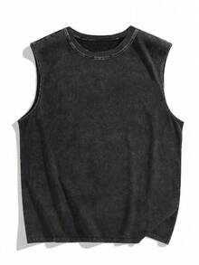 2 Stücke/Set Große Größen Herren Y2K Streetstyle Lässig Gewaschen Schneeflocken Muster Rundhals Trägershirt, geeignet für den täglichen Gebrauch, Frühling/Sommer - Schwarz - Übersicht 2