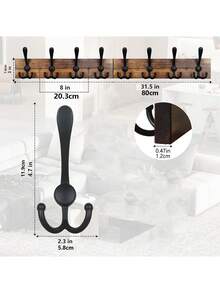 Wall Mounted Coat Hooks, Rustic Wall Mounted Coat Rack Hook For Hanging Coats, Towels, Hats, Jackets In Bathroom, Living Room - Brown Finish, Wooden Rack With 3 Hooks, 40cm