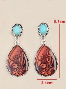 1對復古水滴仙人掌耳環