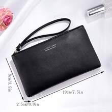Long Style Solid Color Zipper Wrist Wallet Women's Handbag Coin Purse Fashion Minimalist Phone Holder Travel Gift Suitable For All Seasons For Women Wallet Purse Wallet Long Wallet Wristlet Wallet - Black - View 3