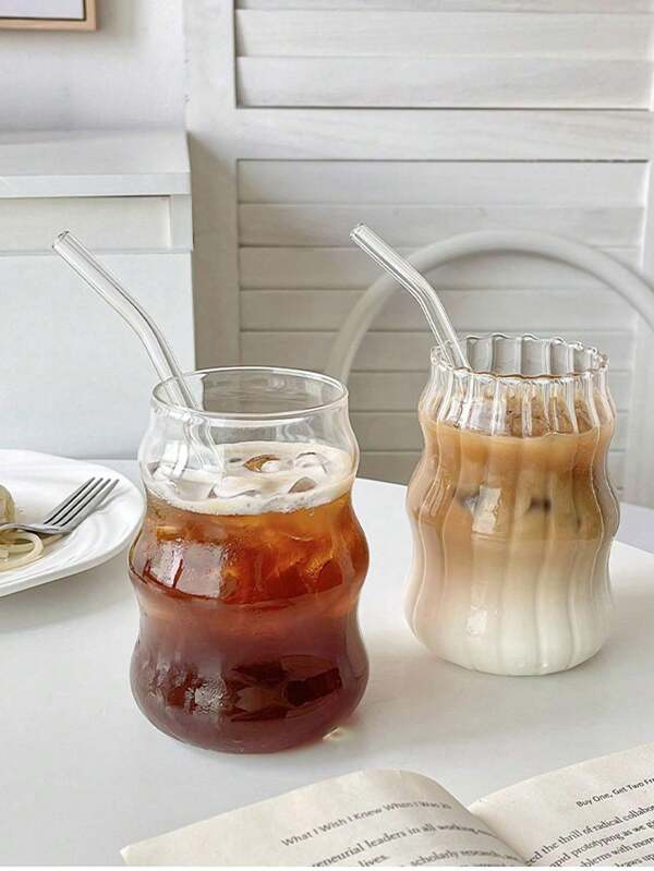 1 pièce/2 pièces Tasse à café en verre de 500 ml (sans paille) pour usage domestique, convient aux femmes, tasse à boisson, tasse à thé au lait