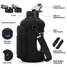 UKEIN Half Gallon Water Bottle With Storage Sleeve, 74oz Large Water Bottle With 2 Lids(Straw Lid And Chug Lid), Big Sports Water Jug For Gym With Strap, Drink Container With Handle - 黑色 - 查看 6