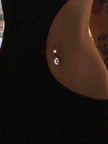 1PC S925 Sterling Silver Navel Ring Puncture Jewelry For Women, Diamond Moon Hanging Zirconia Belly Button Studs, Rod Length 6mm, 8mm, 10mm, 12mm Multiple Size Options, Suitable For Girls Daily Wear, Girls Daily Dress, The Best Gift For Girlfriends, Mothers, Sisters - Navel Nails - View 5