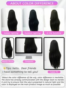 SHUDUO 1 件合成耐热直发假发黑色，28 英寸长，由纤维制成，适合日常使用，自然逼真的假发（不包括配件） - Dark Brown - 查看 7