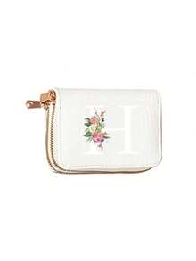 New Wallet Card Bag Clutch Bag, Fashion Wallet,Art Design Of Pink Floral Letters A-Z,Water-Repellent Pu Zipper Short Wallet Handbag,Double Zipper Multifunctional, Delicate Design, Large Capacity, Compact Size, Suitable For Driver's License, Business Cards, And Other Documents,Mini Thin Lightweight Zipper Credit Card Cash Money Portable, Multi Slots Credit Card Id Card Storage Bag, Perfect For Daily Use & Travel - White - View 19