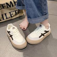 Women's Classic Sneakers White Spring/Autumn High-End Sporty Casual Platform Shoes, Retro Versatile - Brown - View 3