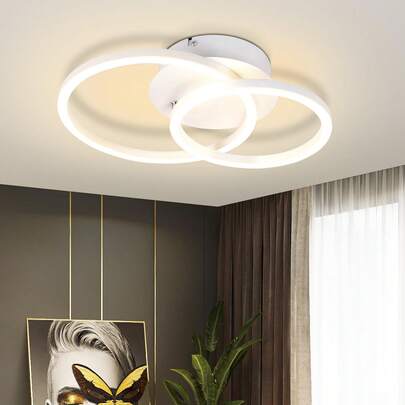 LED Ceiling Lamp Bedroom Chandelier - 2 Ring White Rotating Living Room Light Modern Circular Design Bedroom Light 24W 3000K Warm White Kitchen Light, Suitable For Living Room Kitchen