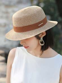 1pc High-Quality Women Casual Straw Hat, Autumn Fashion Sun Visor Hat For Outdoor, Suitable For Daily, Travel, Shopping