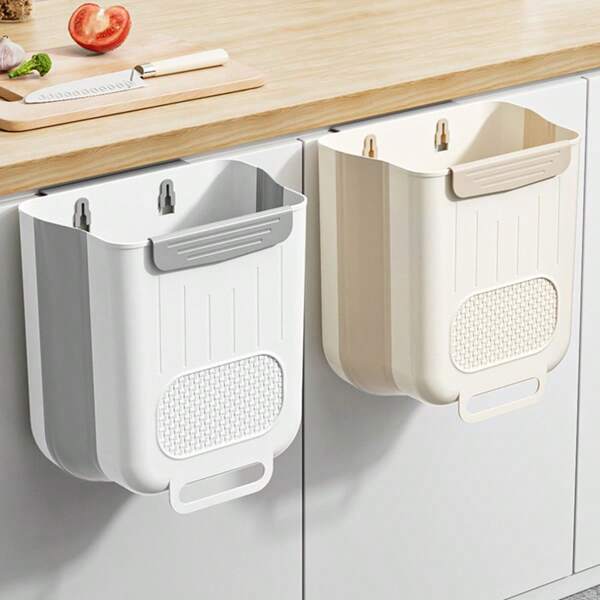 1 pieza Papelera de cocina plegable de montaje en pared, cubo de basura colgante de puerta de gabinete, sin necesidad de agacharse, papelera de sobremesa de gran tamaño, almacenamiento y organización convenientes, ahorra espacio para una cocina ordenada