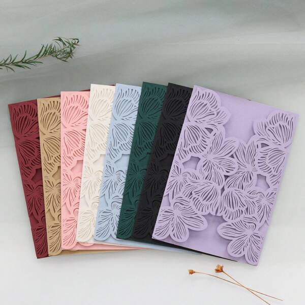 10pcs/Pack Hollow Flower Invitation Cards, Suitable For Wedding, Engagement, Birthday Party, Etc. Celebration Event, Greeting Cards Decoration