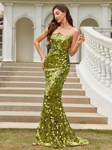 Đầm dự tiệc hở lưng sang trọng, hở lưng, viền đuôi cá, trang trí cầu kỳ, đầm dạ hội, dự tiệc cưới - màu xanh lá - Xem 6