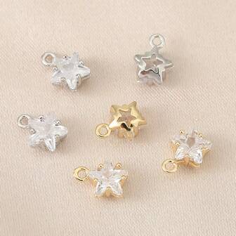 1 Piece/3 Pieces DIY Star Zirconia Pendant Copper Material Plated 18K With Gold And Silver Color Can Choose To Make Earrings Necklace Matching Decorative Pieces On Any Jewelry