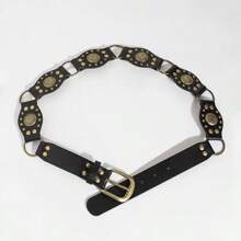 1 pieza Cinturón casual de mujer con estilo retro punk rock Y2K, con remaches, parches y hebilla de metal, para verano, escuela, otoño, Halloween