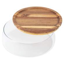Rainaut Glass Bowl With Wooden Lid - Versatile Snack Serving Tray For Candy & Nuts, Round Food Storage Platter - Clear - View 6