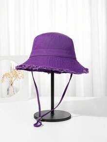 1pc Women's Drawstring Frayed Bucket Sun Hat, Soft Fabric, Windproof, Sunshade, Outdoor Fashion, Gift - Multicolor - View 10