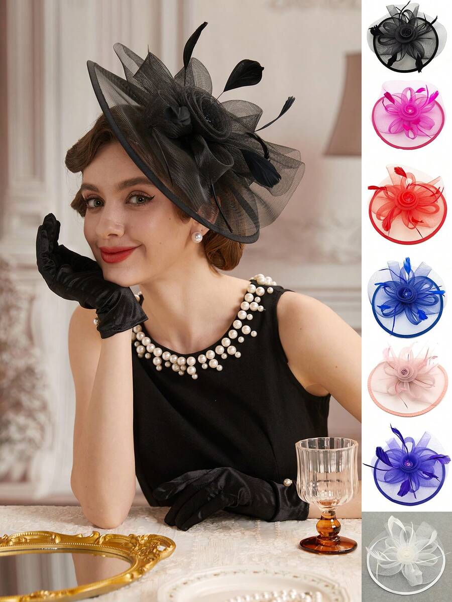Fascinators For Women Tea Party Headband Kentucky Derby Hats Flower Mesh Feathers Headwear Hair Clip For Wedding,Hair Accessories Mini Hats Tiny Hats Mini Top Hat Mini Cap, School Stuff, Gifts, Classy, Festival Outfits, Rave Accessories, Gala Night - Multicolor - View 1