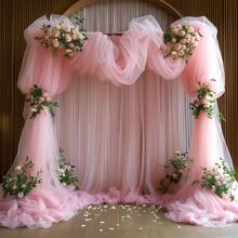 1pc Elegant Pink Sheer Curtain, 26.2ft Chiffon Drape Fabric For Wedding Arch Decor, Party And Event Backdrop, Hanging Wall Decor