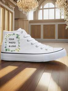 Custom DIY Canvas Mid-Top Casual Sneakers, Simple Design, Outdoor Vulcanized Rubber Sole, All Season - Maroon - View 2