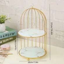 Elegant Double-Layer Birdcage Cake Stand - Golden Cast Iron Dessert Display For Living Room, Perfect For Snacks, Fruit & Sweets Dessert Table Display