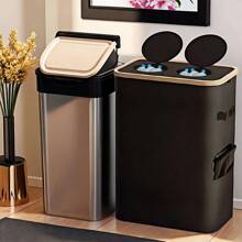 140 Liter High Capacity Recycling Bin (With Lid), Room Garbage Can, Kitchen Trash Can, 37 Gallon Collapsible Indoor Trash Can (With 2 Reusable Trash Bags), Indoor Bottle Recycling Bin, Used For Collecting Glass, Paper, Plastic And Metal Bottles