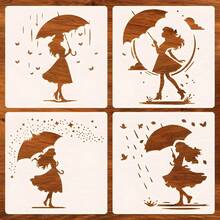 4 Stücke Mädchen mit Regenschirm Schablone zum Bemalen von Wänden, 6-Inch Regenthema Schablone wiederverwendbar, Schmetterlingsfrau Zeichnung Schablone für Holzschilder, Fliesen, Stoffe, Leinwand, Scrapbooking, Heimdekoration, DIY Kunstprojekte, Schulanfang, Schulmaterial - Weiss - Übersicht 1
