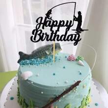 1 Packung "Gone Fishing"-Kuchendekoration "Happy Birthday", Fischer-Kuchenaufsatz, Fischer-Themen-Dekoration für Gone Fishing-Party-Zubehör, Dekoration, Weihnachten