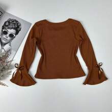 Blusinha Infantil Meninas Estilosas Blusa Manga Flare Laço Canelada Lançamento Modinha