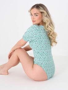 brave soul Ditsy Floral Puff Sleeve Bodysuit, Green - màu xanh lá - Xem 4