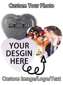 Custom Pins, Badges, Photo Pins, Heart-Shaped Pins In 1/3/5/10/30/50/100/200 Pcs; Gifts For Valentine's Day, Mother's Day, Personalized Heart-Shaped Pins, Graduation Gifts, Wedding Gifts, Christmas Gifts, Halloween Gifts, Custom Lover's Photo Heart-Shaped Badges, Custom Heart-Shaped Pins, Design Your Own Personalized Pins And Badges - Heart Style1 - View 2