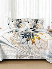 2/3pcs Bedding Set (1 Comforter + 1/2 Pillowcase), Digital Geometric Floral Print, Soft & Comfortable, Fashionable & Fresh, Suitable For Hotel, Bedroom, Dorm, All Seasons - White - View 2
