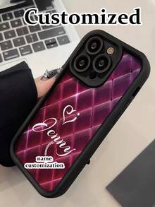Customized Text Etched Black Sci-Fi Mysterious Heart Pattern Thick Shockproof Phone Case/Cover, Minimalist Style, Compatible With IPhone/ Galaxy - Multicolor - View 5
