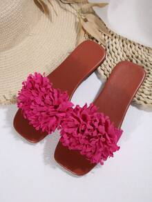 Floral Print Fashion Flat Sandals, Versatile Matching Goddess Shoes Suitable For Dates, Parties, Beach Getaways, Casual Home Wear - Hot Pink - View 6