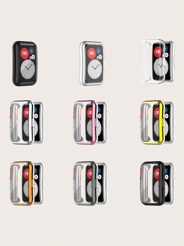 1pc Solid Color Casual Electroplated Soft TPU Full Edge Scratch-Resistant Protective Case Compatible With Huawei Watch Fit