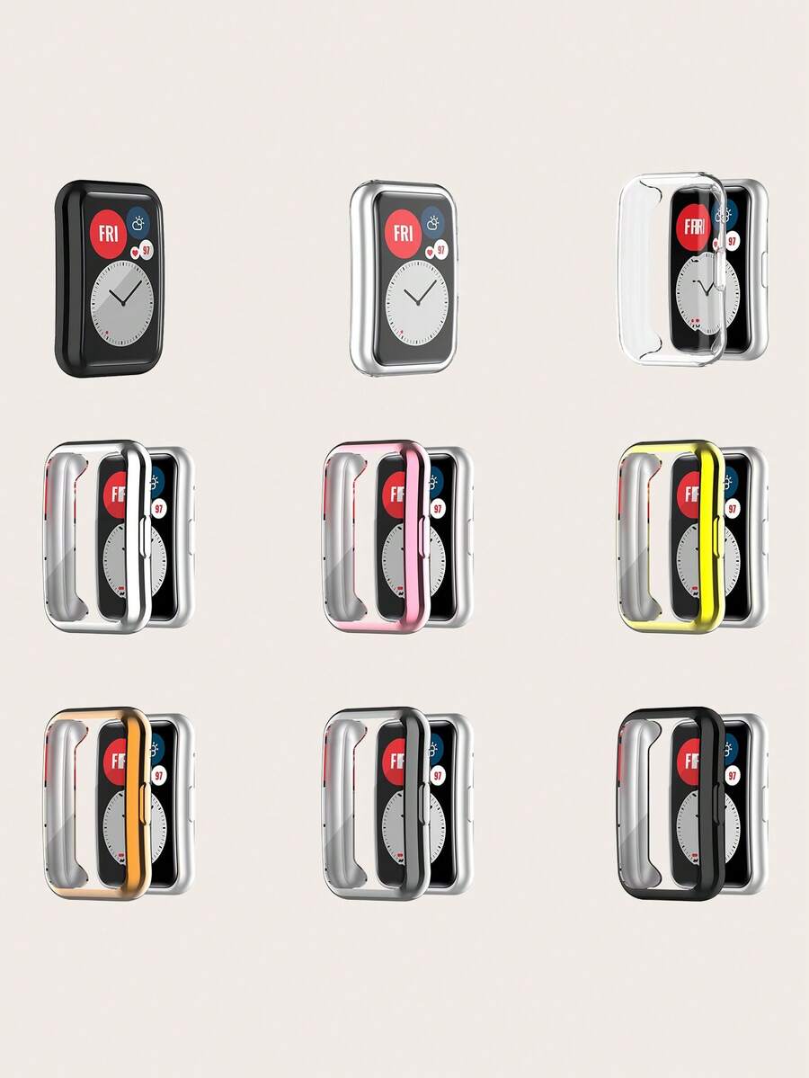 1pc Solid Color Casual Electroplated Soft TPU Full Edge Scratch-Resistant Protective Case Compatible With Huawei Watch Fit - Watch Fit - View 1