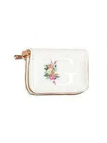 New Wallet Card Bag Clutch Bag, Fashion Wallet,Art Design Of Pink Floral Letters A-Z,Water-Repellent Pu Zipper Short Wallet Handbag,Double Zipper Multifunctional, Delicate Design, Large Capacity, Compact Size, Suitable For Driver's License, Business Cards, And Other Documents,Mini Thin Lightweight Zipper Credit Card Cash Money Portable, Multi Slots Credit Card Id Card Storage Bag, Perfect For Daily Use & Travel - White - View 31