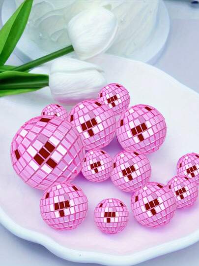 10/5 Pieces Pink Disco Ball Cake Decorations, Reflective Mirror Ball Cake Decorations, Mini Disco Mirror Ball Decorations - Plastic Reflective Silver Decorative Pendant, Mirror Ball Reflective Glass Ball, Home Hanging Decorations, Suitable For 70s Disco Theme Party Decorations Birthday Holiday Party Decorations