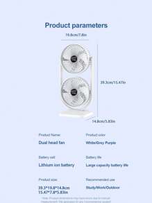 1 pieza Nuevo ventilador de escritorio multifunción de doble cabezal, ventilador recargable USB para exteriores, gran circulación de aire, ventilador eléctrico de doble capa, batería de 3000mAh, adecuado para dormitorio, sala de estar, cocina, exteriores y otros lugares