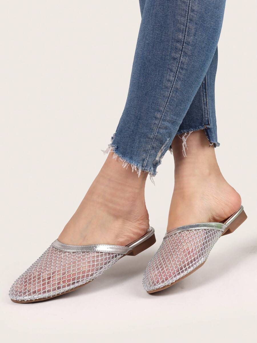 SABOT IN RETE E PU SINTETICON CON STRASS BELLE ED ELEGANTI - Silver - View 1