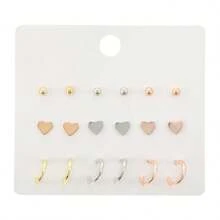 9 Pairs Geometric Minimalist Fashion Studs, Delicate & Versatile Earrings, Suitable For Daily Wear For Women