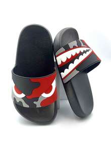 1 双儿童卡通 PVC 防滑平底拖鞋，适合室内和室外、家居、浴室、夏季