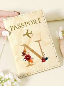 1pc A-Z 26 Letters Fashionable Letter Print Stylish Burgundy Passport Cover, Premium PU Leather Passport Wallet With Multi-Card Pockets For Credit Cards, Boarding Passes, And IDs, Compact And Portable Travel Essentials Organizer For Women, Men Graduation - Pink - View 71