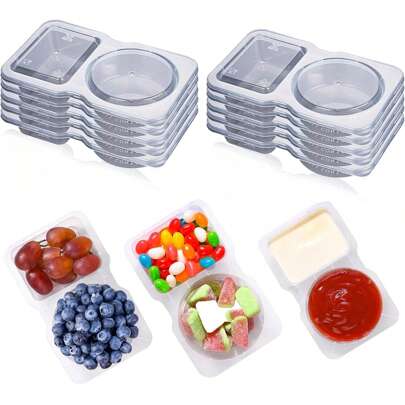 10 PCS Reusable Snack Pack Containers,Reusable Snack Pots With Lids, Double Compartment Snack Containers, Thickened And Portable Snack And Dip Container,School Supplies