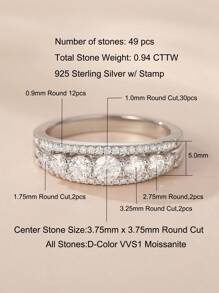 AIHUASI 1 peça Elegante Anel de Casamento de Diamante de Moissanite de Prata Esterlina 925 para Mulheres Corte Redondo de 1,0 mm com Peso Total de 0,94 Quilates, Brilhante Cor D-VVS1 Moissanite, Anel de Noivado Diário, Presente de Joias Finas para Ela