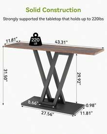 LITTLE TREE 43-Inch Industrial Console Table - Narrow Entryway & Living Room Sofa Table With Stable Metal Frame, Easy Assembly | Rustic Brown Accent Table - Brown - View 4