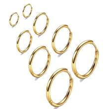 4 pares de pendientes de aro tipo "huggie" de acero inoxidable quirúrgico 316L de 6mm, 8mm, 10mm y 12mm, hipoalergénicos, para cartílago, hélix y lóbulos, tipo bisagra, para hombres y mujeres