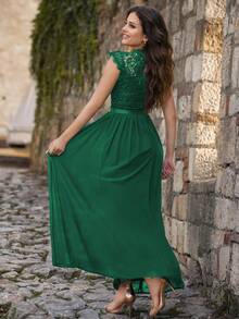 MIUSOL Mock Neck Floral Lace Scallop Trim Chiffon Formal Party Maxi Dress, Elegant Party Dress For Women, Formal Evening Gown, Prom Dress, For Wedding Guest, Graduation, Dinner - Green - View 9