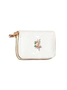New Wallet Card Bag Clutch Bag, Fashion Wallet,Art Design Of Pink Floral Letters A-Z,Water-Repellent Pu Zipper Short Wallet Handbag,Double Zipper Multifunctional, Delicate Design, Large Capacity, Compact Size, Suitable For Driver's License, Business Cards, And Other Documents,Mini Thin Lightweight Zipper Credit Card Cash Money Portable, Multi Slots Credit Card Id Card Storage Bag, Perfect For Daily Use & Travel - White - View 33