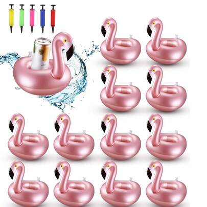12pcs/Set PVC Inflatable Baby Gosling Drink Holders With Air Pump, Reusable Inflatable Beverage Floats, Pool Cup Coasters With Air Pump For Summer Beach Pool Party